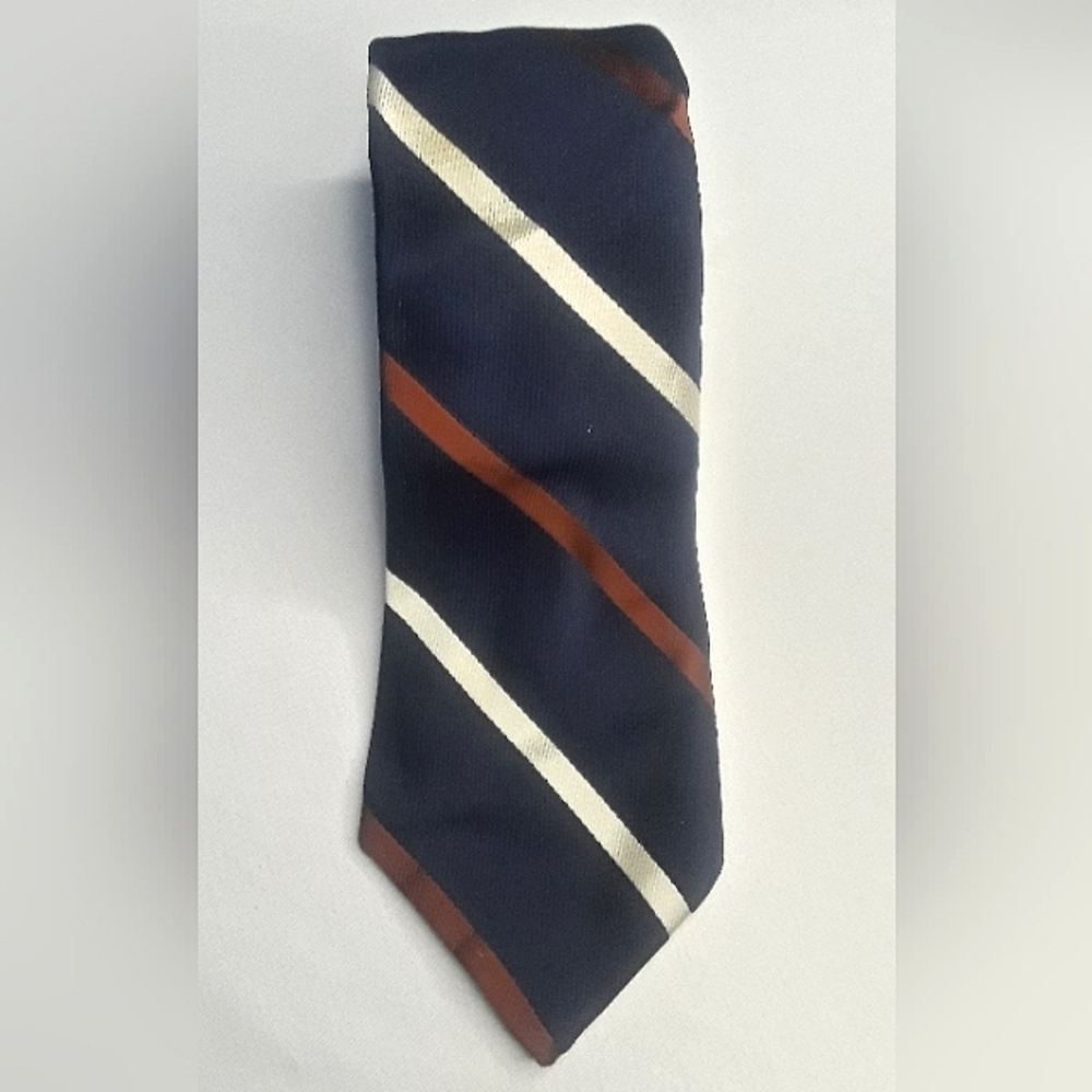 Halston Luxury Tue * Blue w/white & brown stripes*57"Lx3.1/4"W*poly/silk